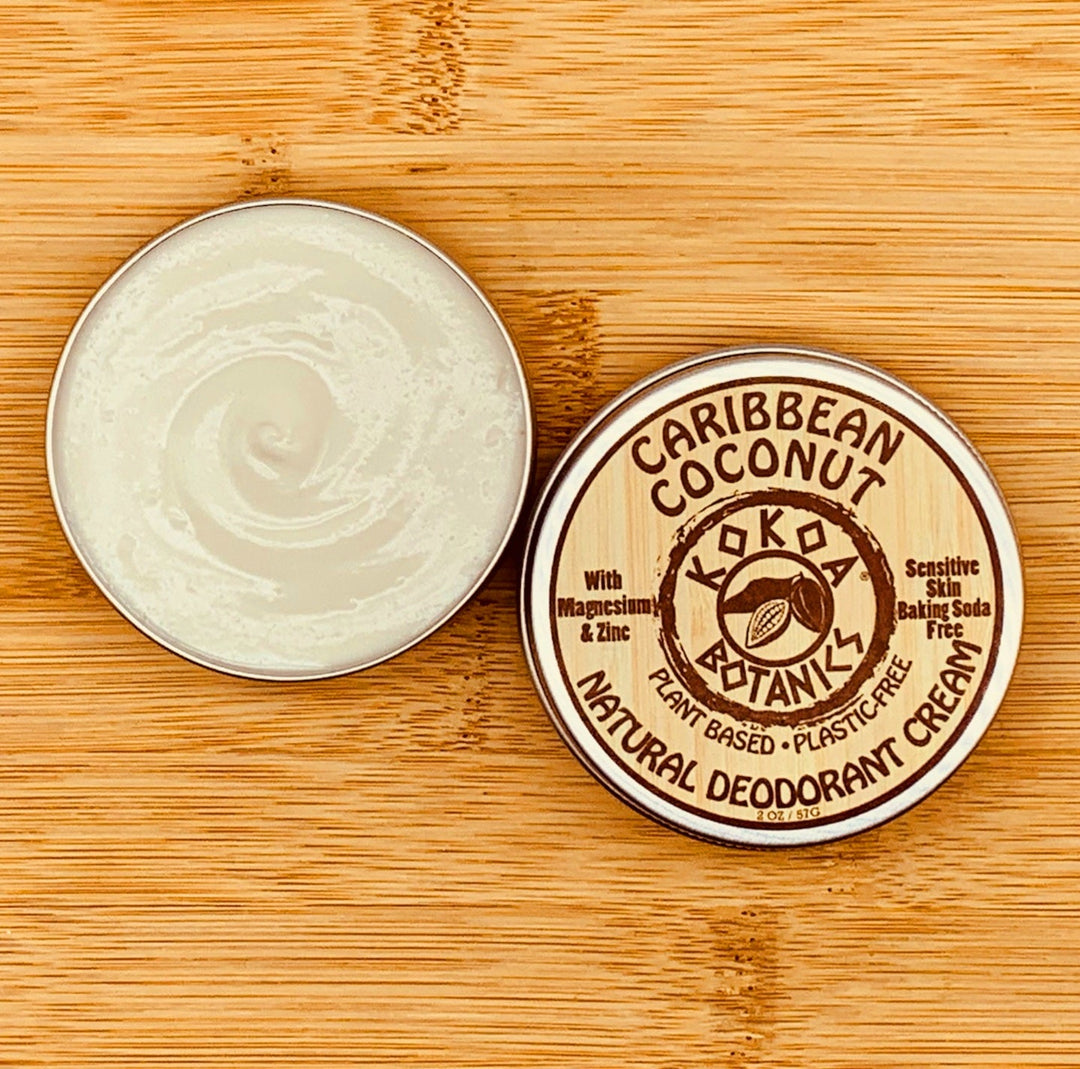 CARIBBEAN COCONUT - Natural Deodorant Cream - Sensitive Skin - Baking Soda Free  - 2.5 oz by Kokoa Botanics