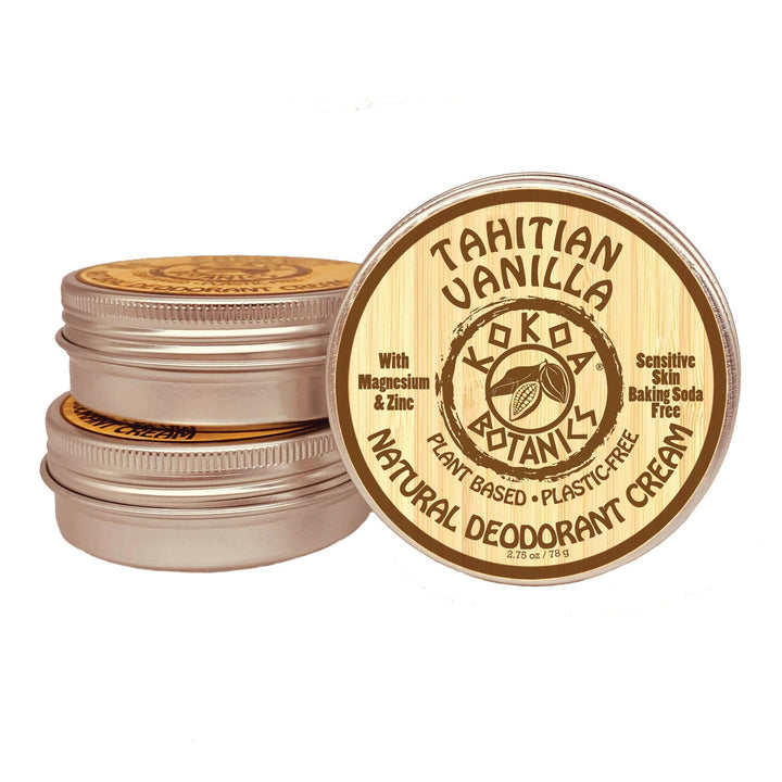 TAHATIAN VANILLA - Natural Deodorant Cream - Sensitive Skin - Baking Soda Free  - 2.5 oz by Kokoa Botanics