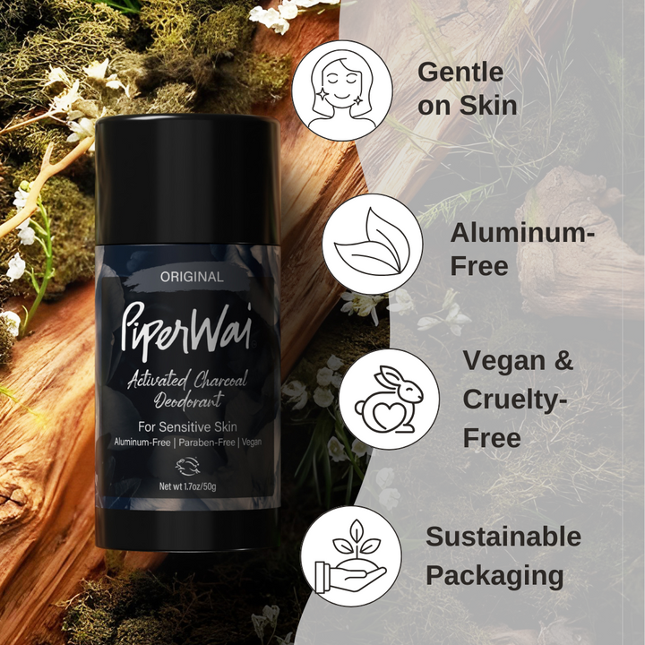 Natural Deodorant Stick without Aluminum, Activated Charcoal by PiperWai Natural Deodorant