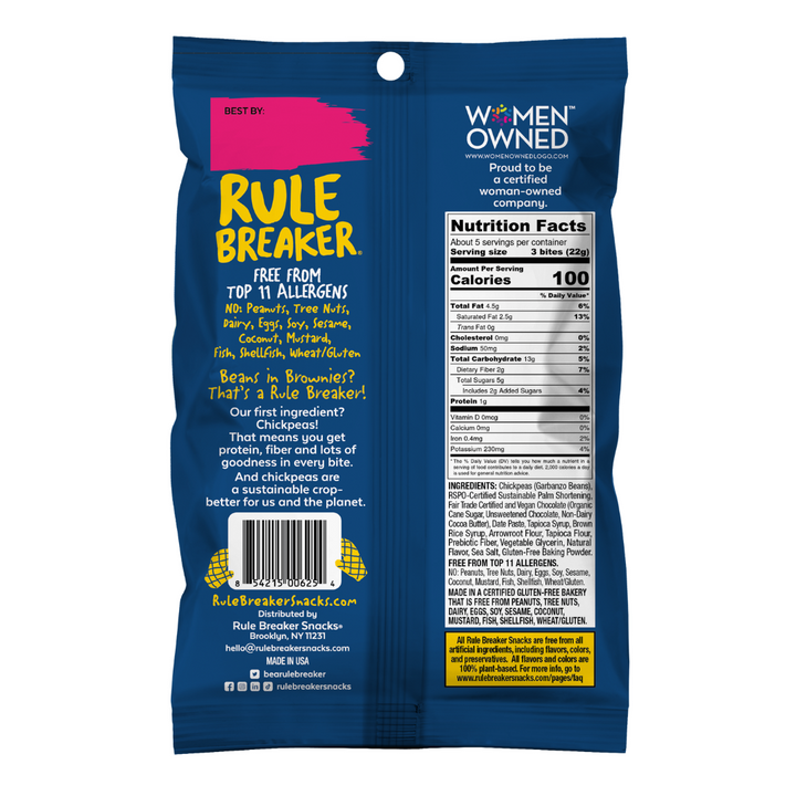 Rule Breaker Snacks Blondie Bites Back of package nutrition facts panel
