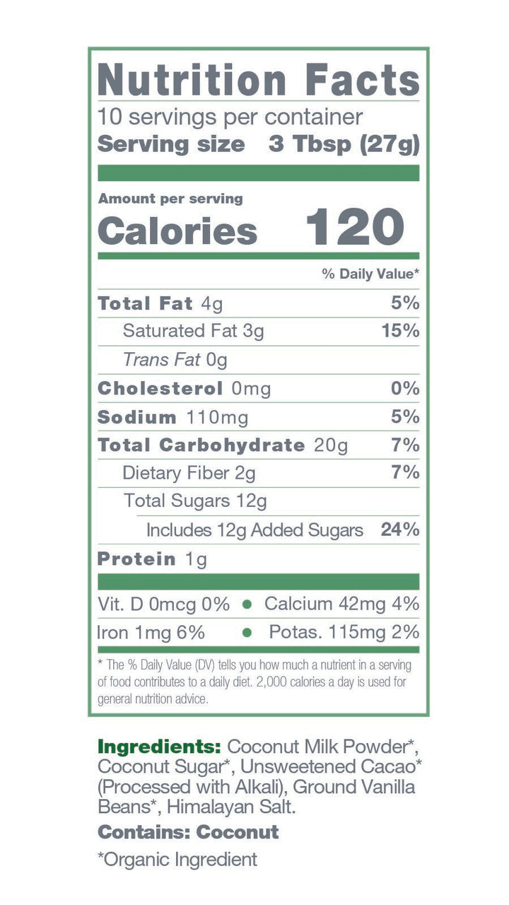 Instant Dairy Free Coconut Hot Cocoa Mix  |  10 Serving Pouch | Gluten Free, Vegan and Organic