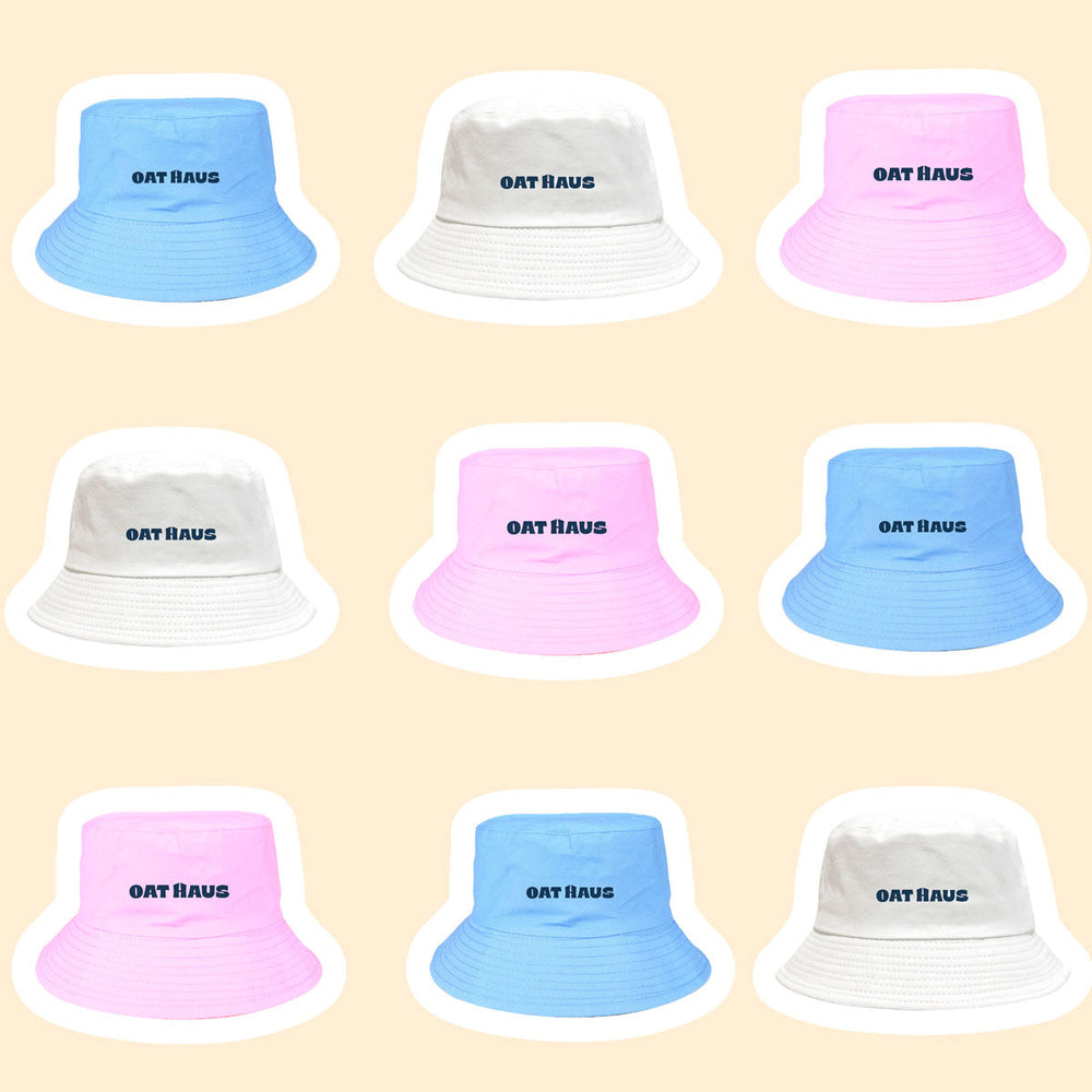 Blue, White, and Pink Oat Haus Bucket Hats