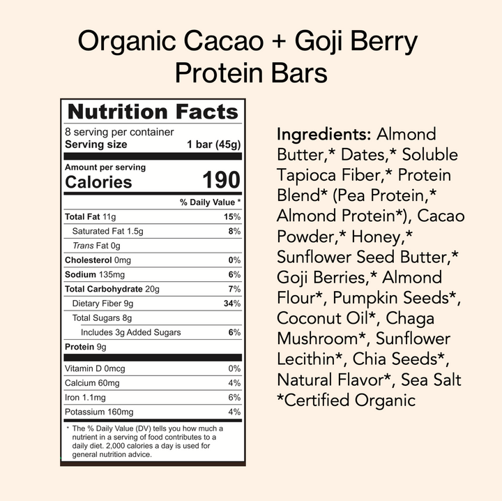 Cacao + Goji Berry Protein Bar (8 Pk) by TUSOL Wellness