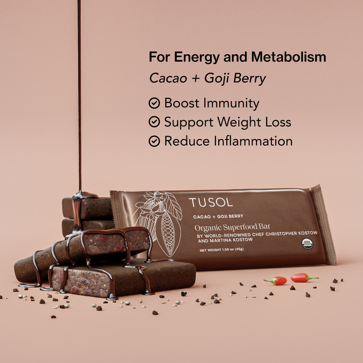 Organic Cacao + Goji Berry Protein Bars (32 Pk) by TUSOL Wellness
