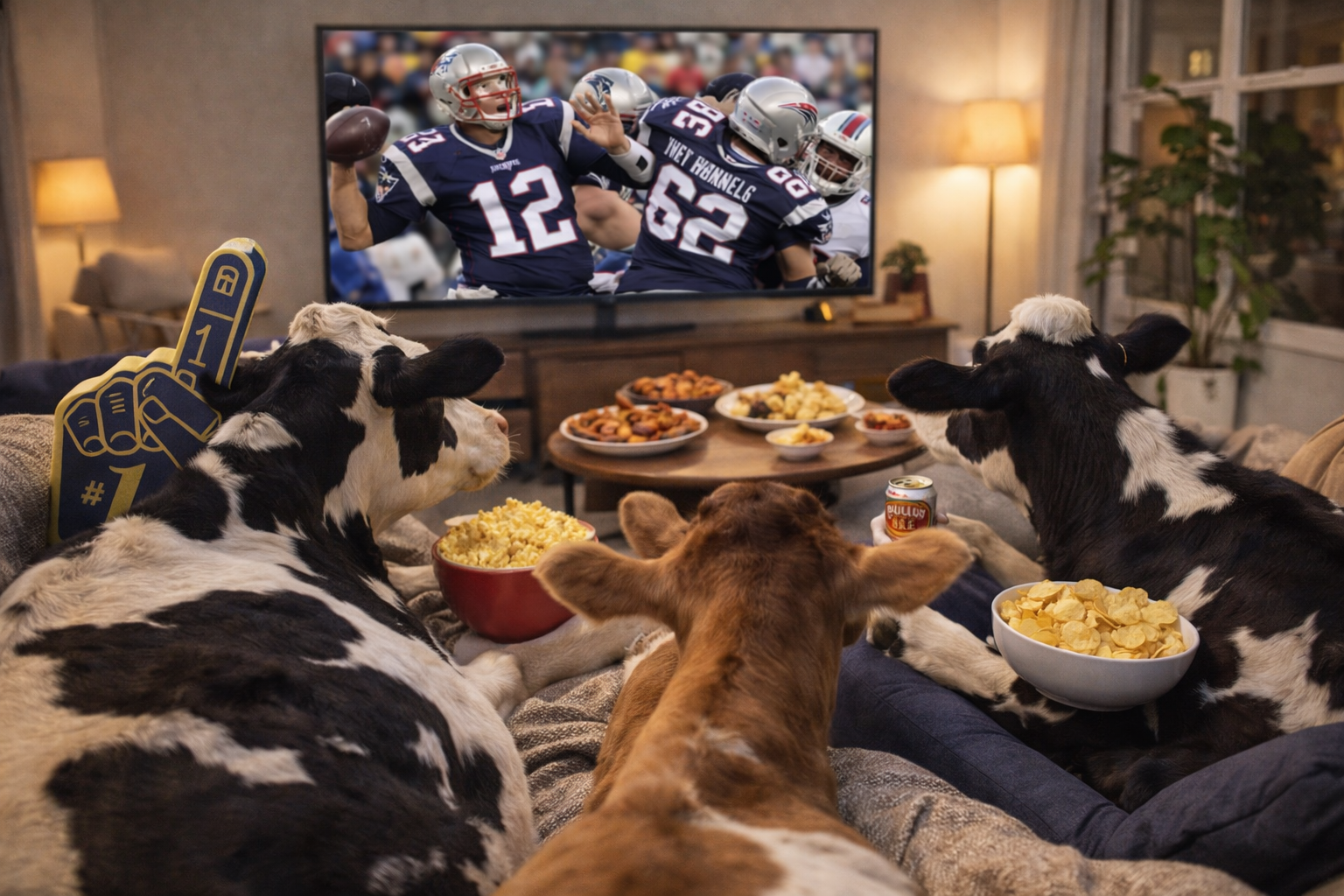 Cows watching the superbowl