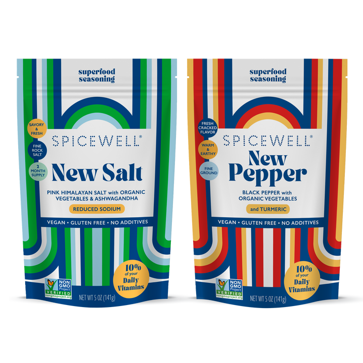 Spring Reset: New Salt & New Pepper Ceramic Cellar Set + Refill Pouch Bundle by Spicewell