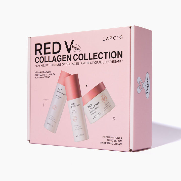 Red Vegan Collagen Skincare Set with Cream, Serum & Toner