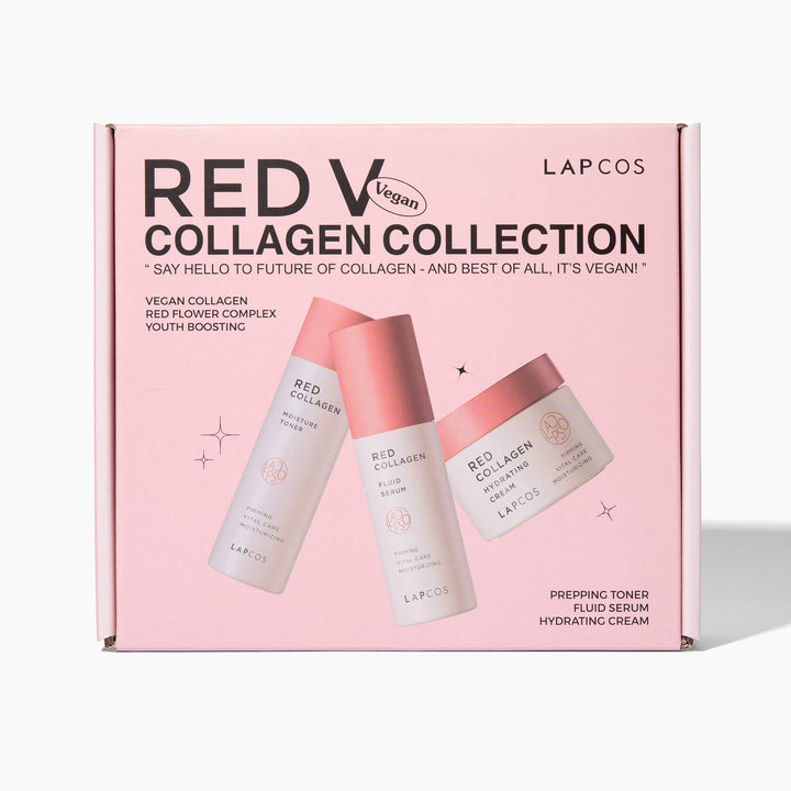 Red Vegan Collagen Skincare Set with Cream, Serum & Toner