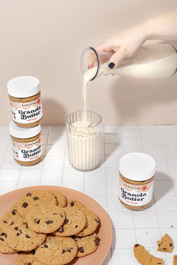 Cookie Dough Granola Butter, Milk, and Cookies