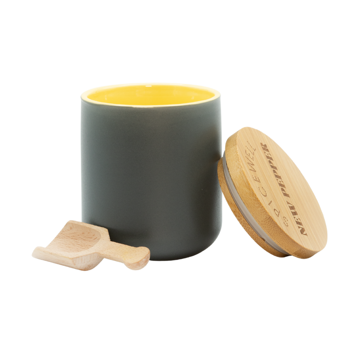 Spicewell - Product - New Pepper Ceramic Pinch Pot With Bamboo Scoops