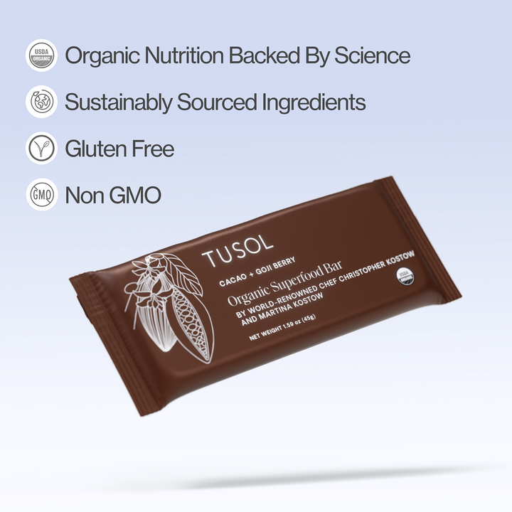 Organic Cacao + Goji Berry Protein Bars (32 Pk) by TUSOL Wellness