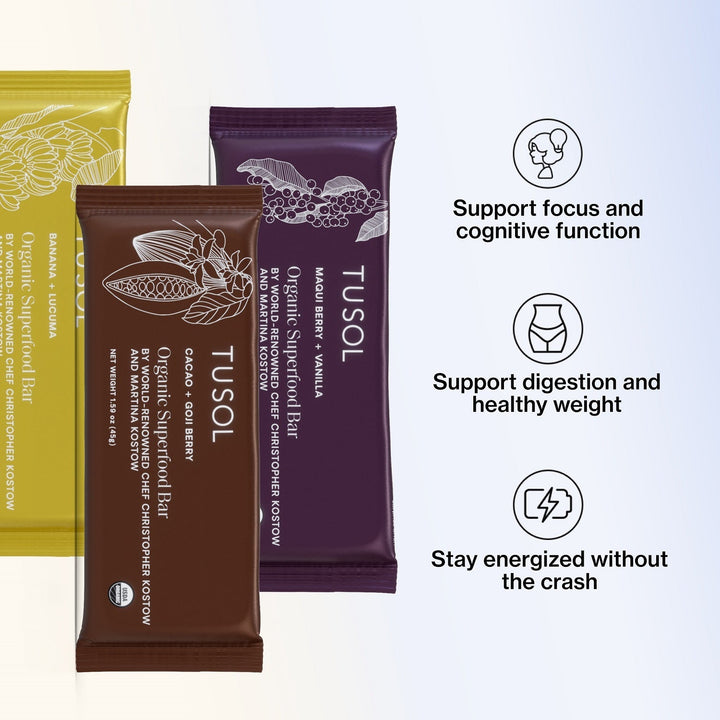 Organic Cacao + Goji Berry Protein Bars (32 Pk) by TUSOL Wellness