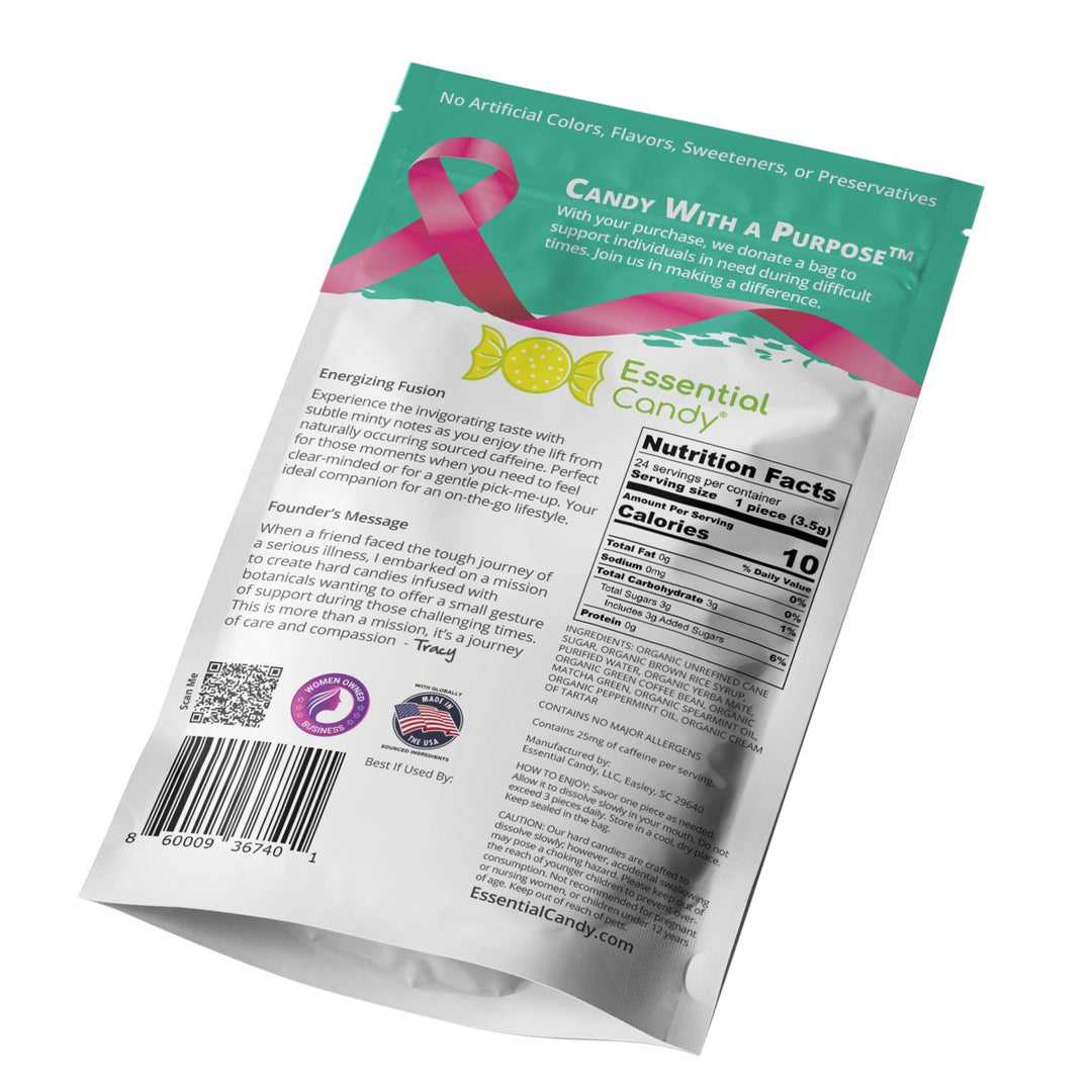 Zing Energy Blend Functional Hard Candy with Yerba Mate, Green Matcha, Green Coffee Bean, Spearmint, Peppermint - Essential Candy