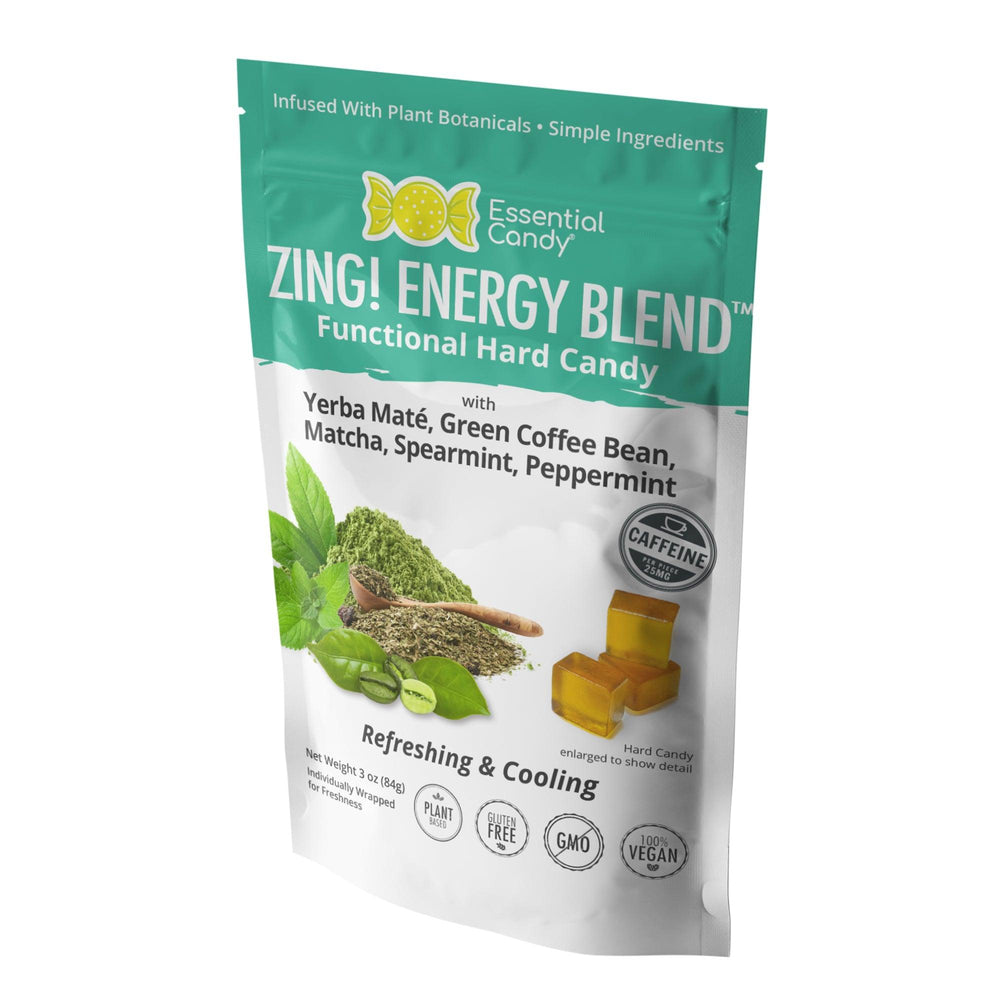 Zing Energy Blend Functional Hard Candy with Yerba Mate, Green Matcha, Green Coffee Bean, Spearmint, Peppermint - Essential Candy