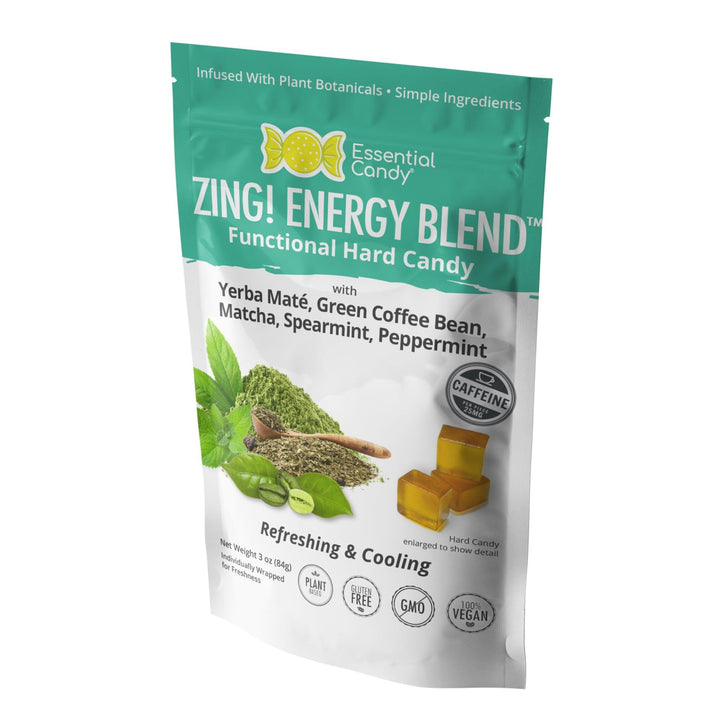 Zing Energy Blend Functional Hard Candy with Yerba Mate, Green Matcha, Green Coffee Bean, Spearmint, Peppermint - Essential Candy