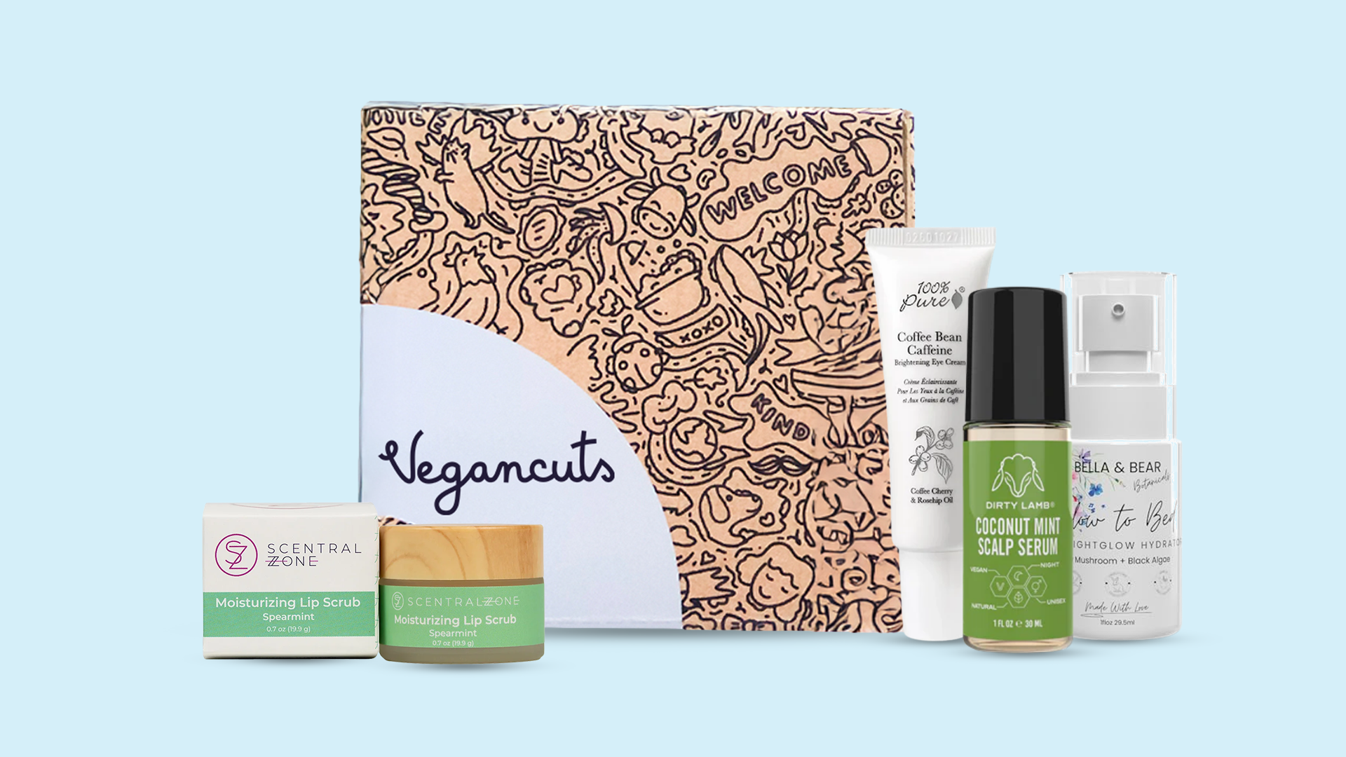 Open Vegancuts Beauty Box with cruelty-free skincare and makeup products for August 2025 monthly reveal