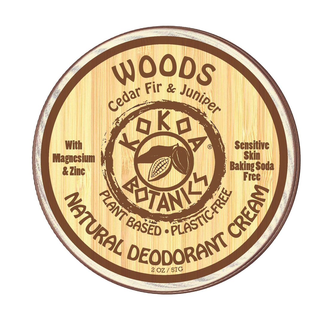 WOODS - Natural Deodorant Cream - Sensitive Skin – Baking Soda-Free 2 oz - kokoabotanics
