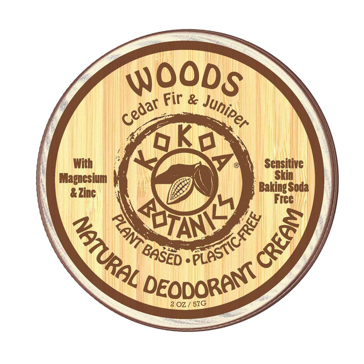 WOODS - Natural Deodorant Cream - Sensitive Skin – Baking Soda-Free 2 oz - kokoabotanics
