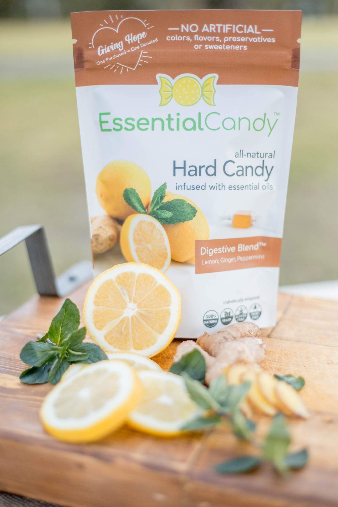 Digestive Blend Functional Hard Candy with Lemon, Ginger, Peppermint, Slippery Elm - Essential Candy