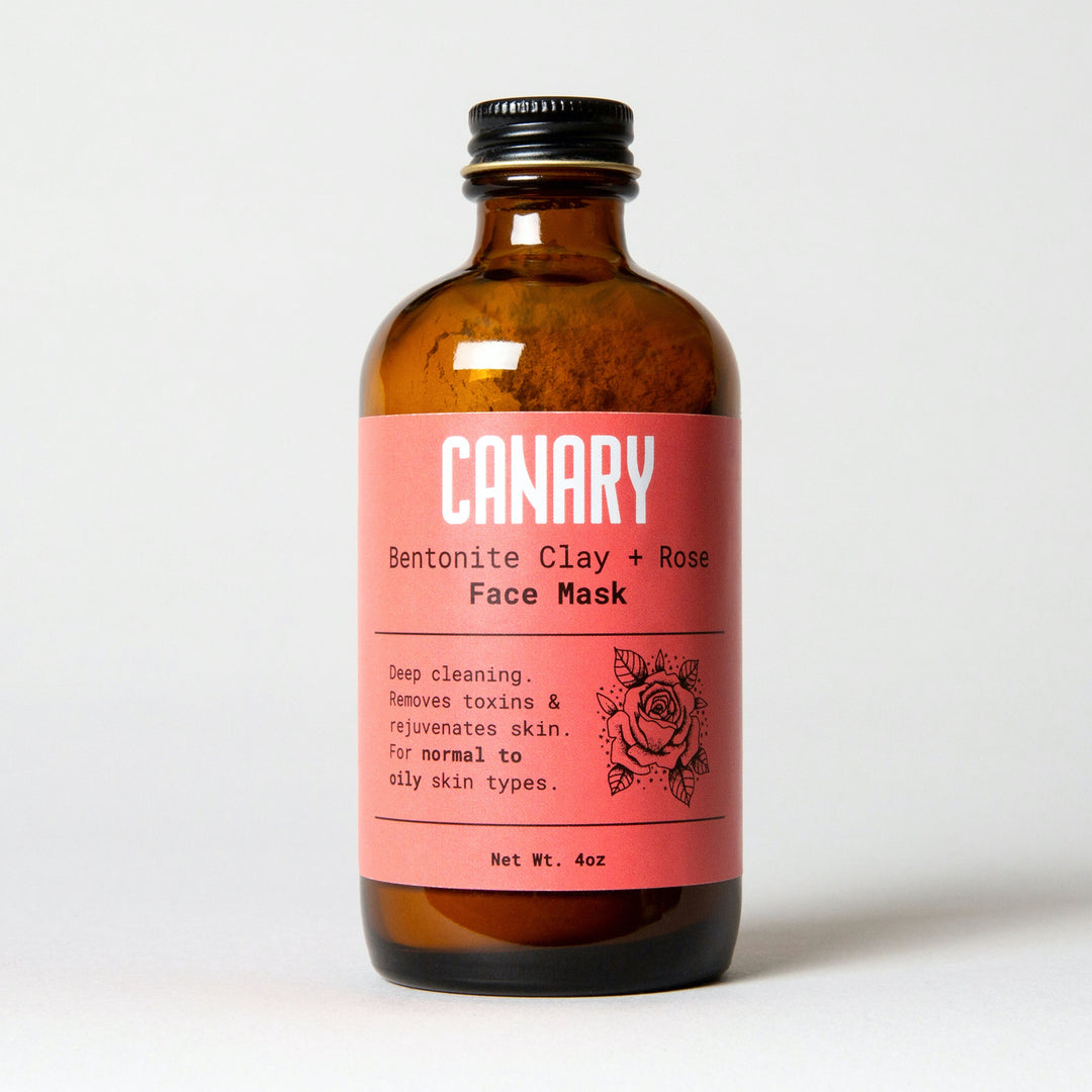 Canary Bentonite Clay + Rose Face Mask, view of the front of the 4 ounce jar