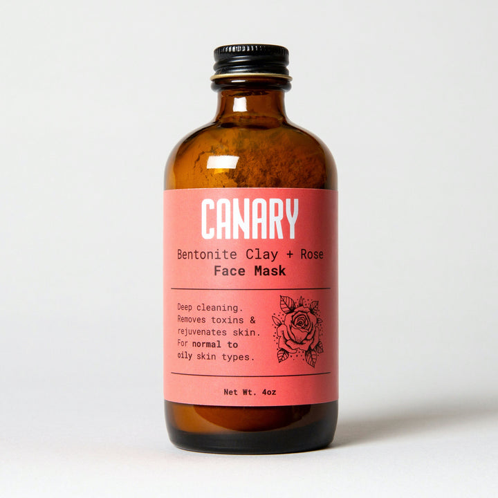 Canary Bentonite Clay + Rose Face Mask, view of the front of the 4 ounce jar