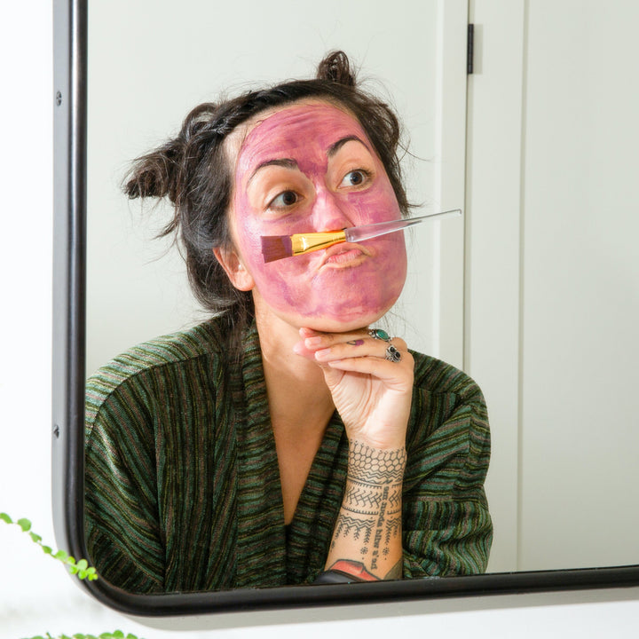 Marissa with Canary Bentonite Clay + Rose Face Mask applied to her face