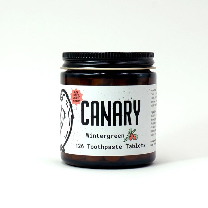 Canary Wintergreen Toothpaste Tablets, 126 count jar (2 month supply), view of front of jar