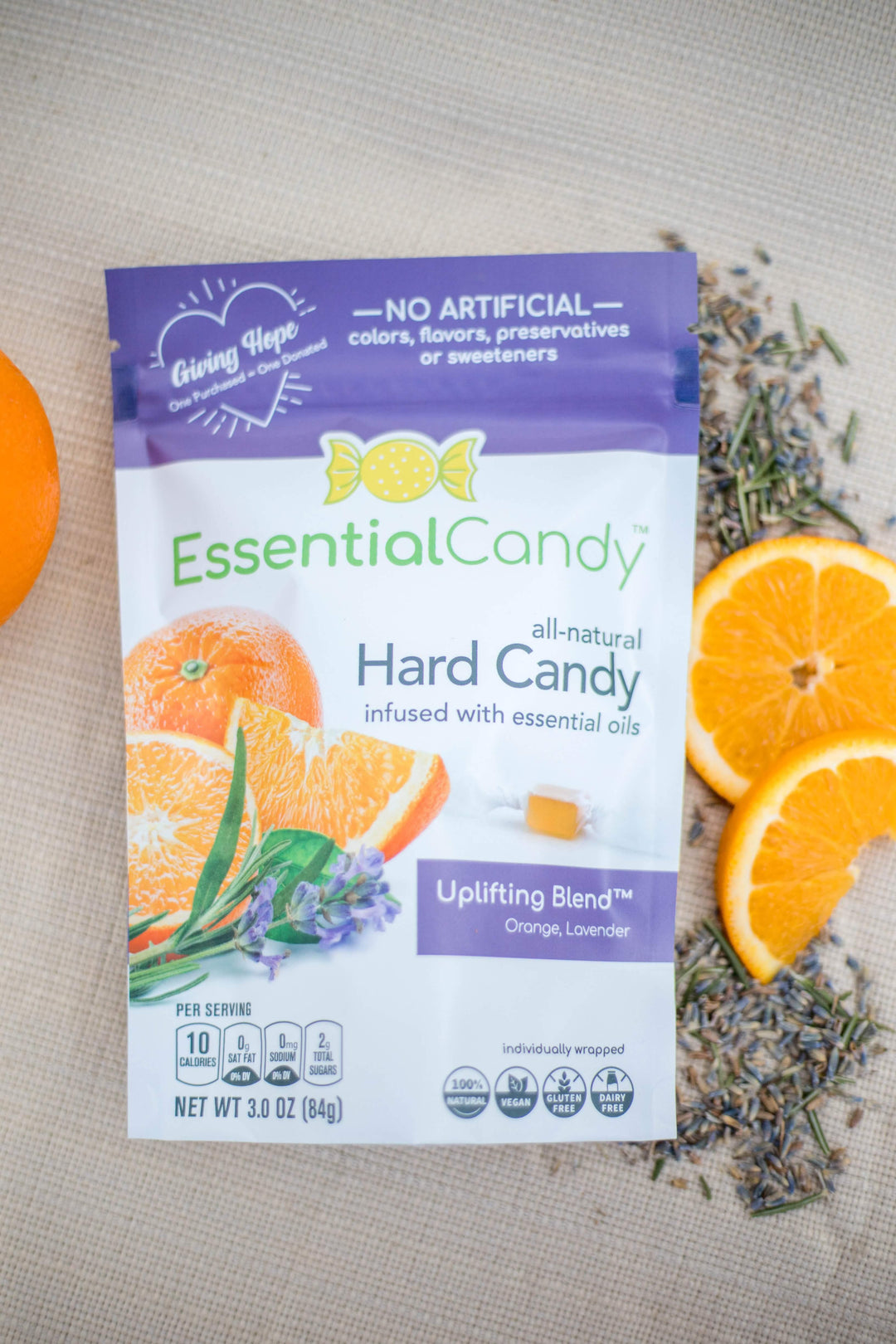 Uplifting Blend Functional Hard Candy with Orange, Lavender, Ashwagandha, Skullcap - Essential Candy