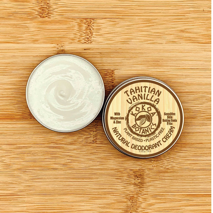 TAHATIAN VANILLA - Natural Deodorant Cream - Sensitive Skin - Baking Soda Free  - 2.5 oz by Kokoa Botanics