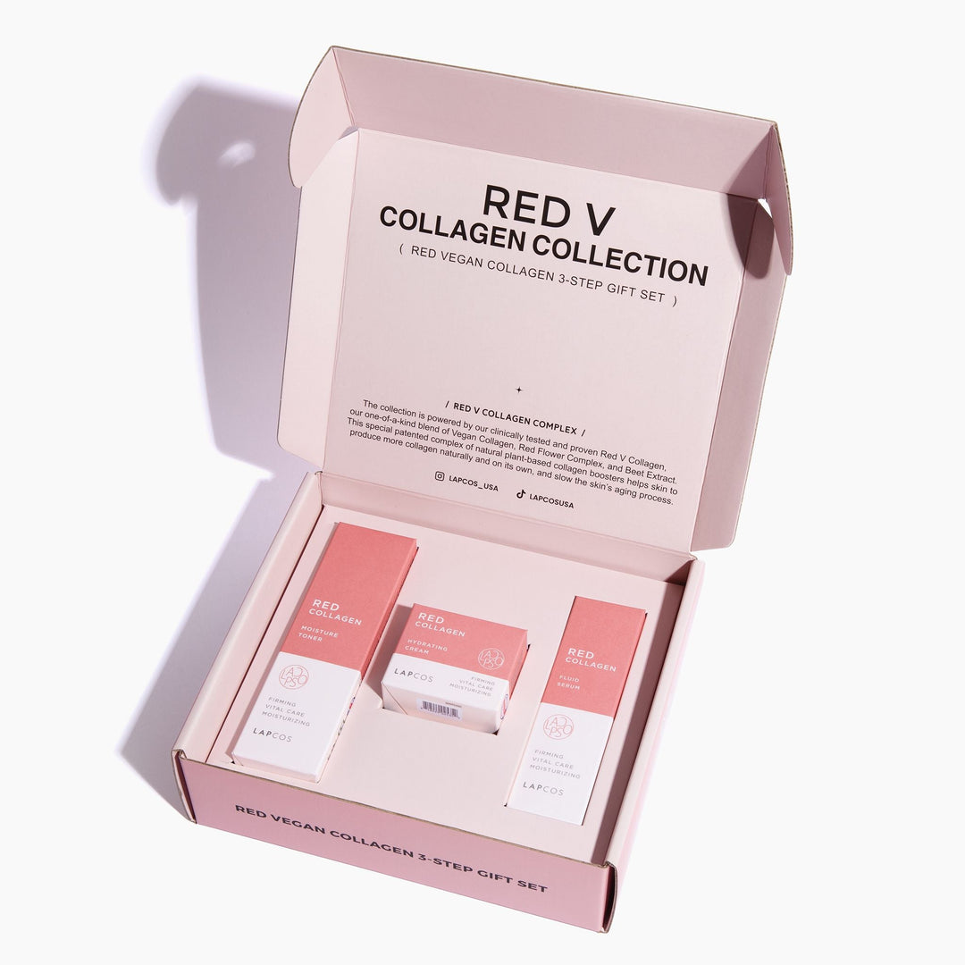 Red Vegan Collagen Skincare Set with Cream, Serum & Toner