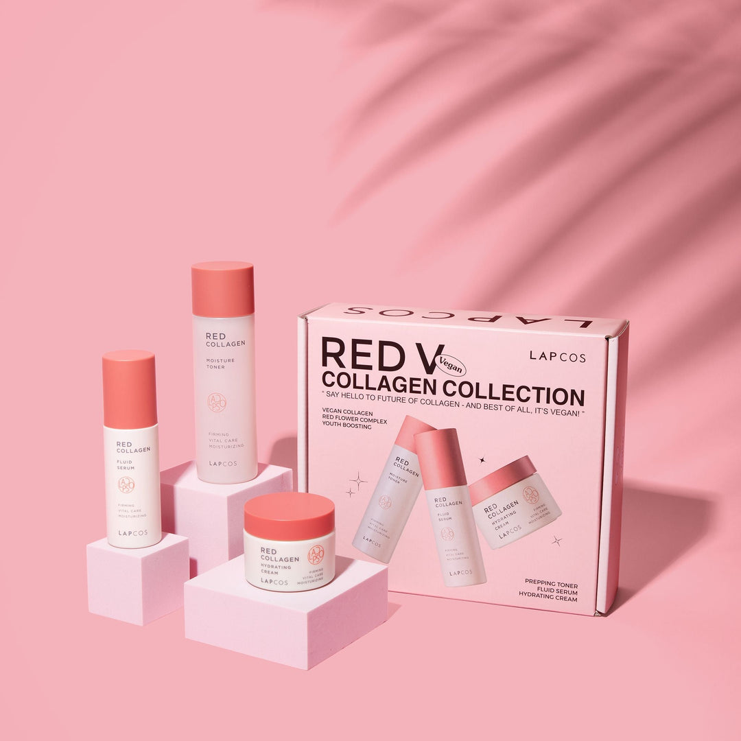 Red Vegan Collagen Skincare Set with Cream, Serum & Toner